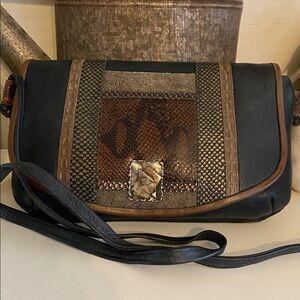 Pat Smiley Black and Brown leather Crossbody Bag with long strap